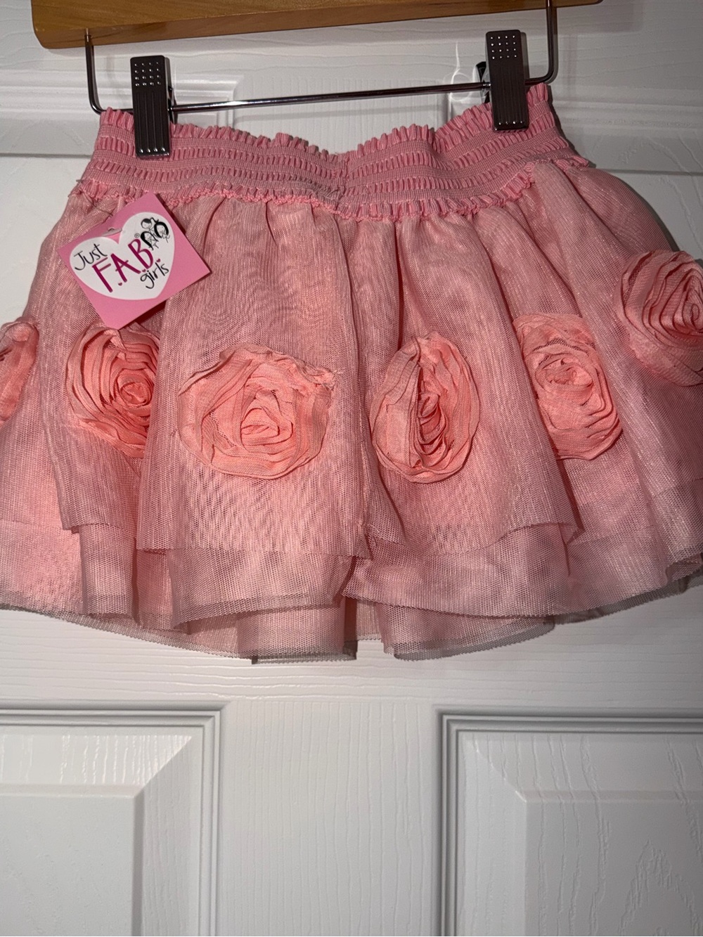 JustFab Girls Pink Layered Tulle Dress with Rosette Detail